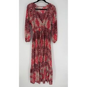 CHAUDRY RED PAISLEY BOHO GODDESS MAXI DRESS SMALL WHIMSIGOTH COTTAGECORE PEASANT